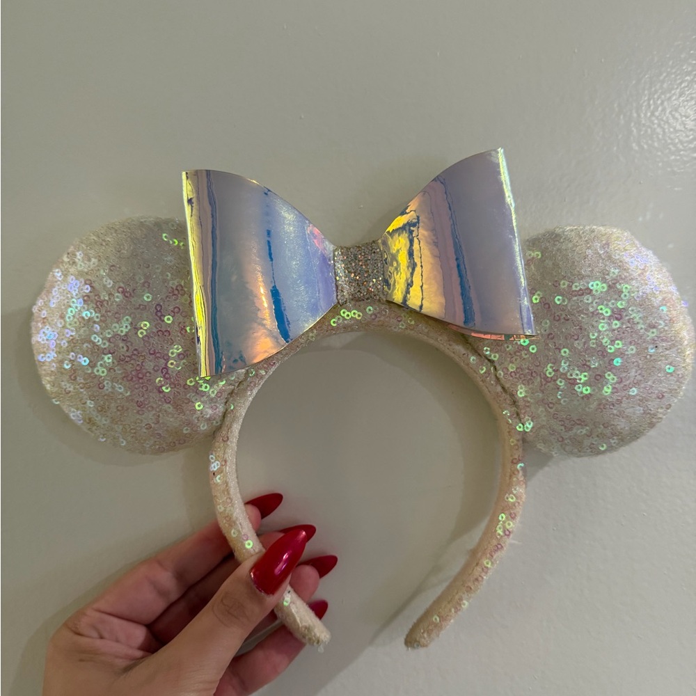 Sequin Mickey / Minnie Mouse Ears Headband with Iridescent Bow